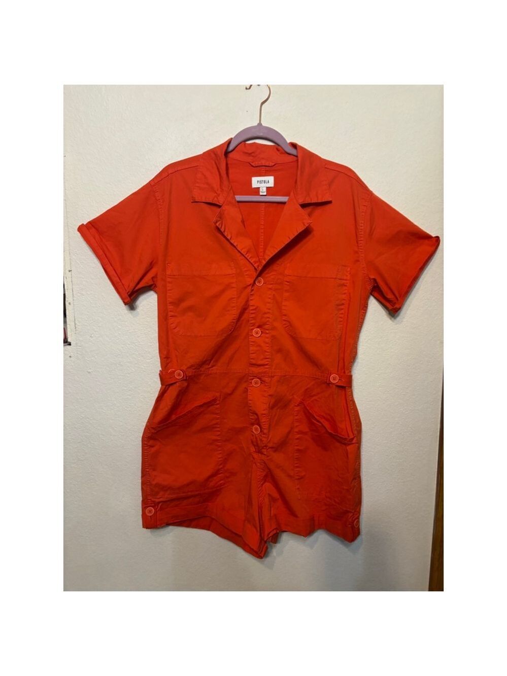 Anthropologie PISTOLA size Large Parker Shorts Romper in Blood Orange - Picture 5 of 11